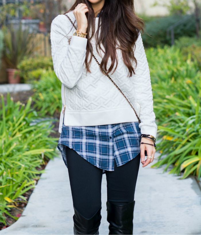 Legging, sweater & Plaid