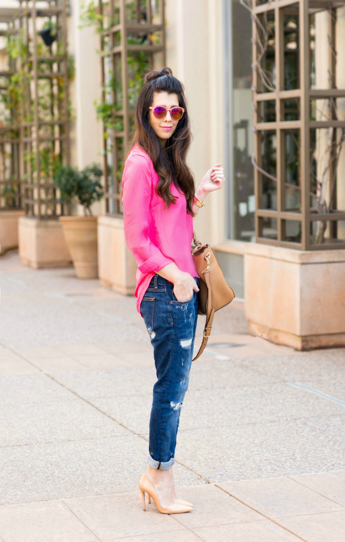 Boyfriend Jeans + Pink Top