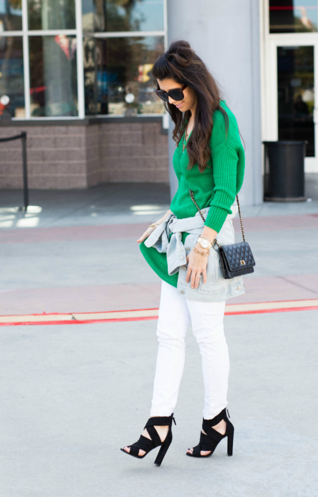 Green Sweater + White Jeans ... | The Girl in the Yellow Dress