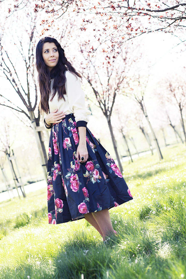 Floral Skirt, Black & White Top