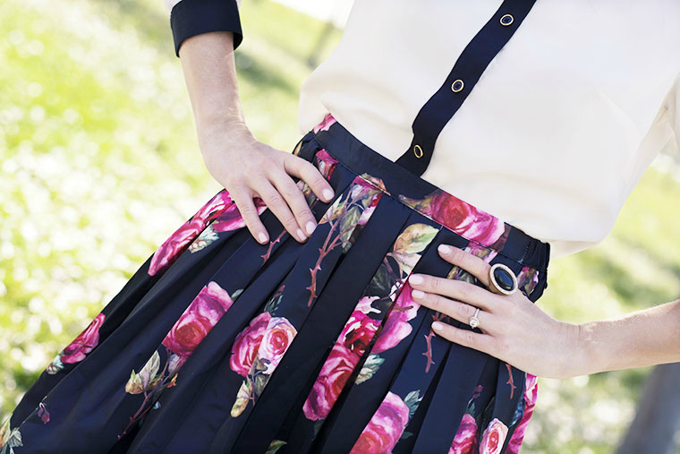 Floral Skirt, white & black top