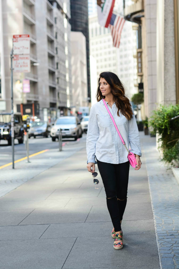 Denim, black jeans, pink, floral