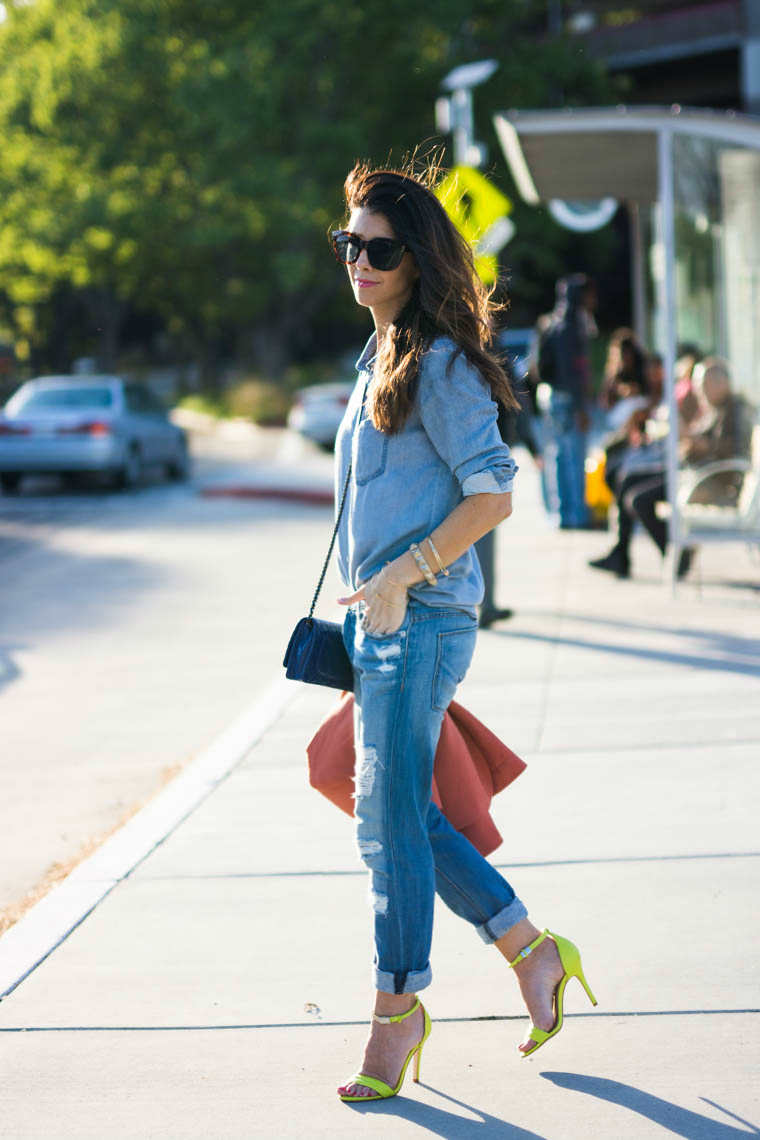 Denim top, Distressed boyfriend jeans