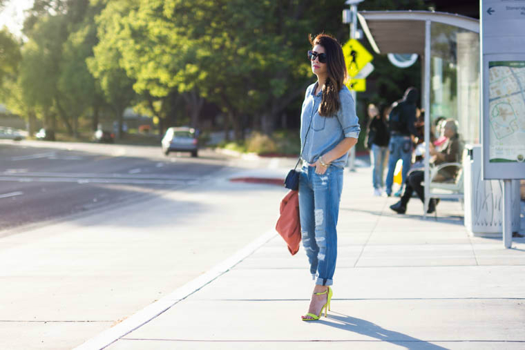 Neon, denim on denim