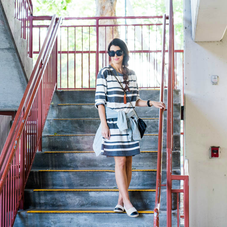 Stripped Dress, Denim, Espadrilles