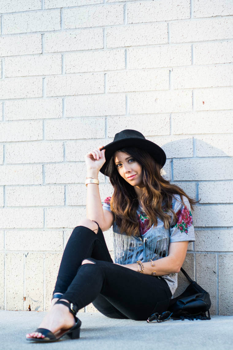 BLack Jeans & Hat, Fringe Top