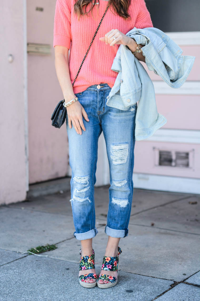Distressed Jeans, Wedges | The Girl in the Yellow Dress