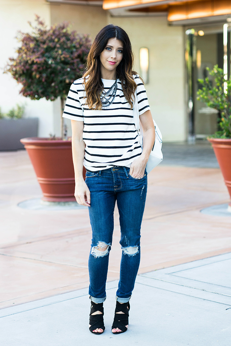 Distressed Jeans, Striped Tee