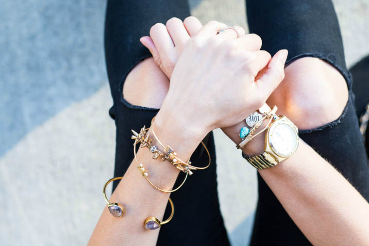 Gold Jewlels, Distressed Jeans