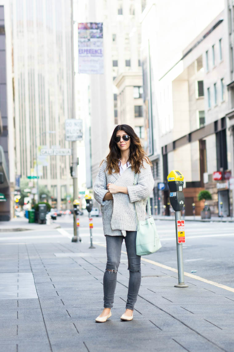 Sweater, grey jeans