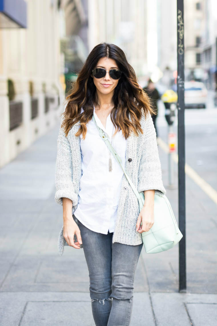 White button up, sweater