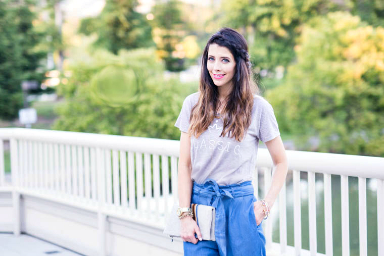 Classic Tee, clutch, denim pants