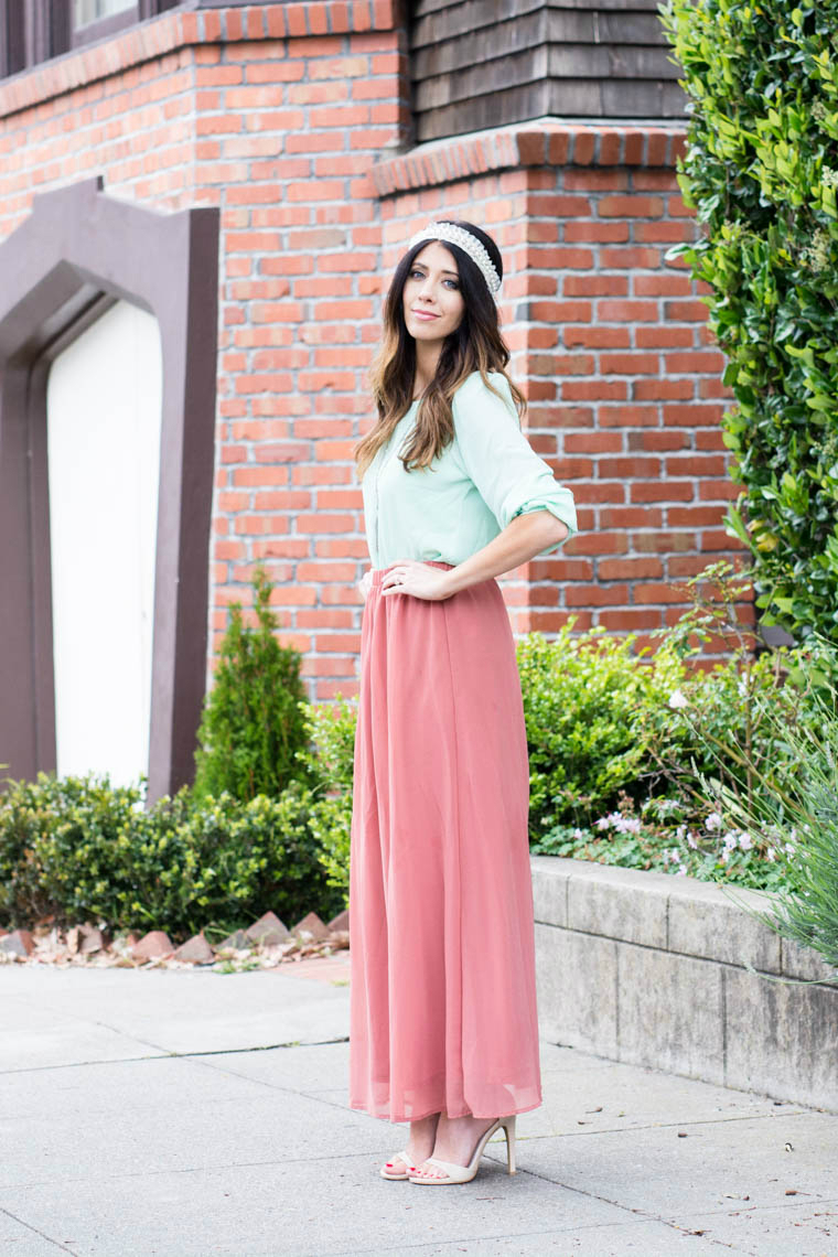 Flowy Skirt, Mint colored top, headband