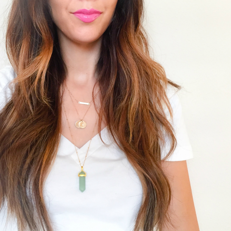 Pop of lip, Layered Jewels, Long Hair