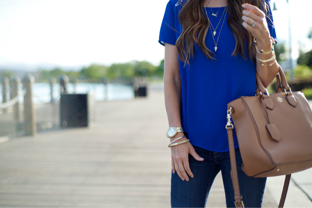 Colbalt Blue Top, Layered Jewelry