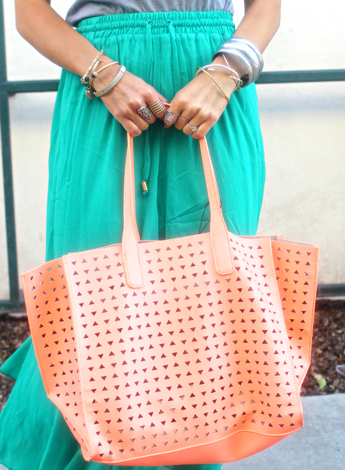 Coral Bag, Sliver & Gold Jewels