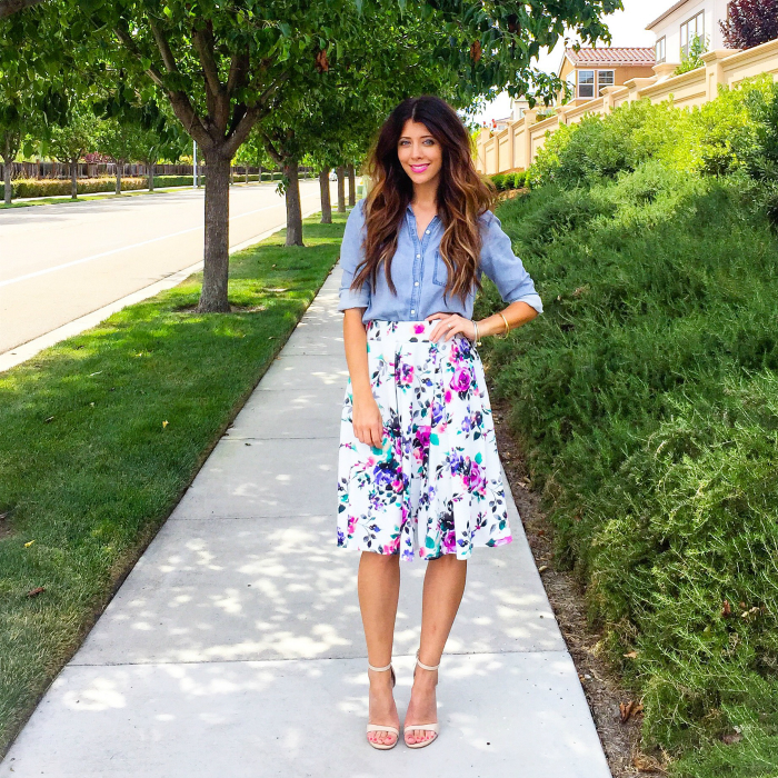 Floral Midi, Denim Top