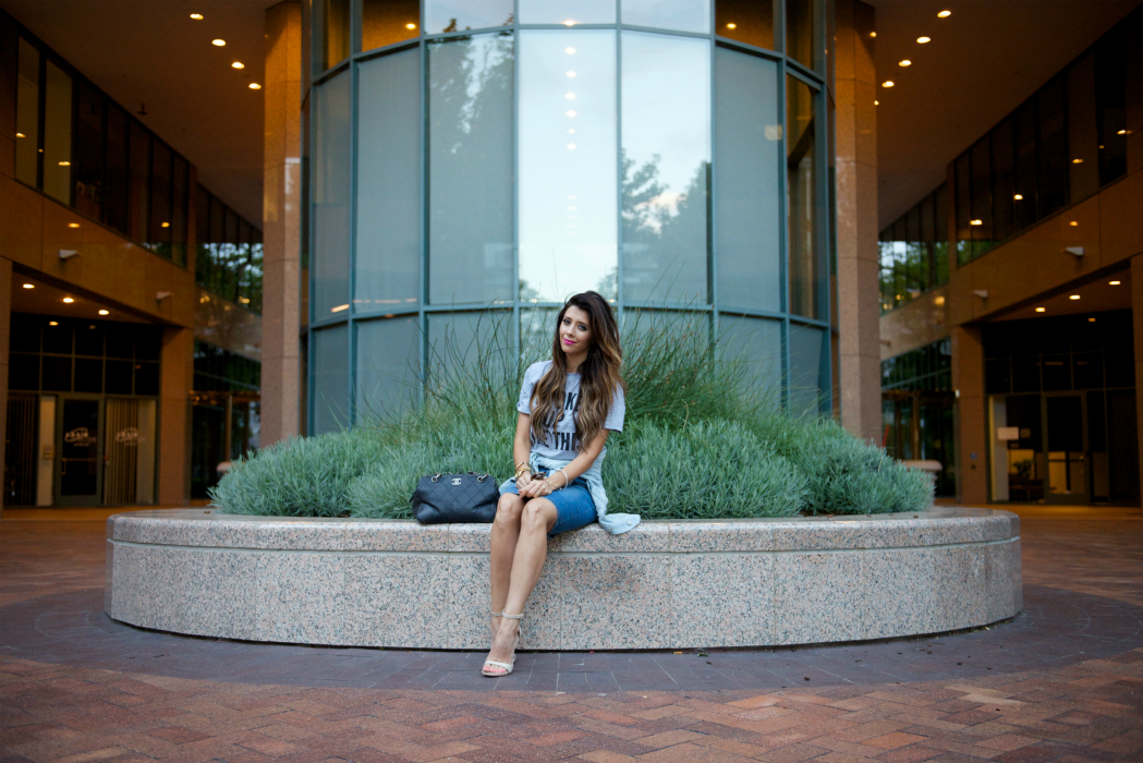 Tee + Denim Skirt