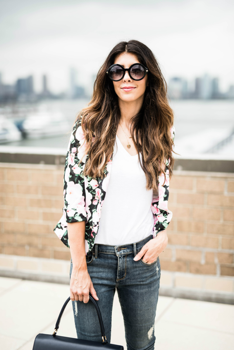 Floral Blazer, White Tee