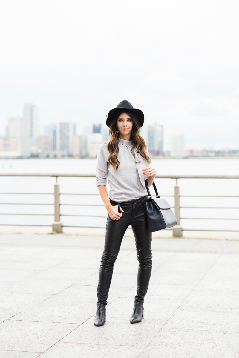Perfec Fall Look - Grey Bow Tie Top styled by popular San Francisco fashion blogger, The Girl in The Yellow Dress