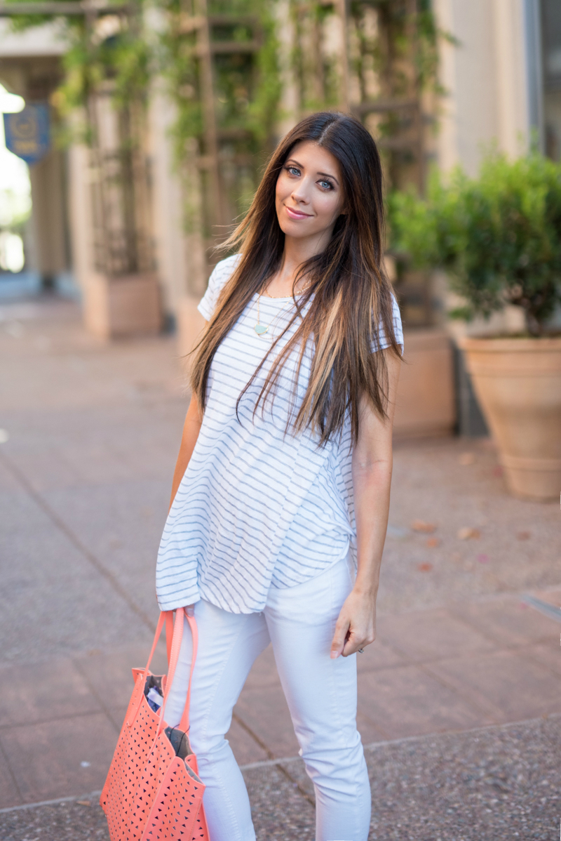 White + Grey Striped Tee