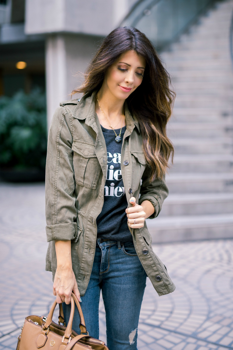 Army Jacket, Tee, Skinny Jeans