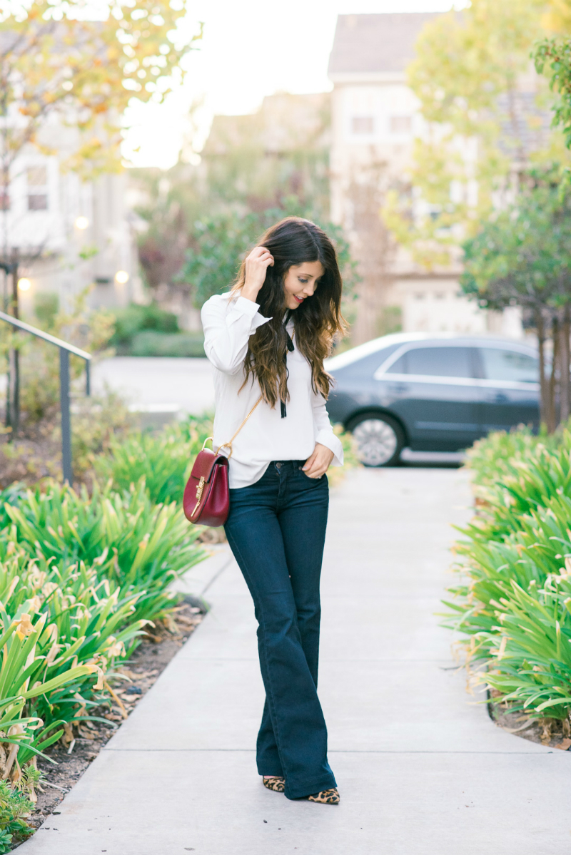 Bowtie Top, Flare Jeans