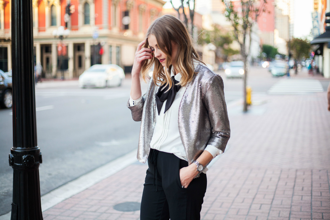 Bowtie Top + Sequin Jacket