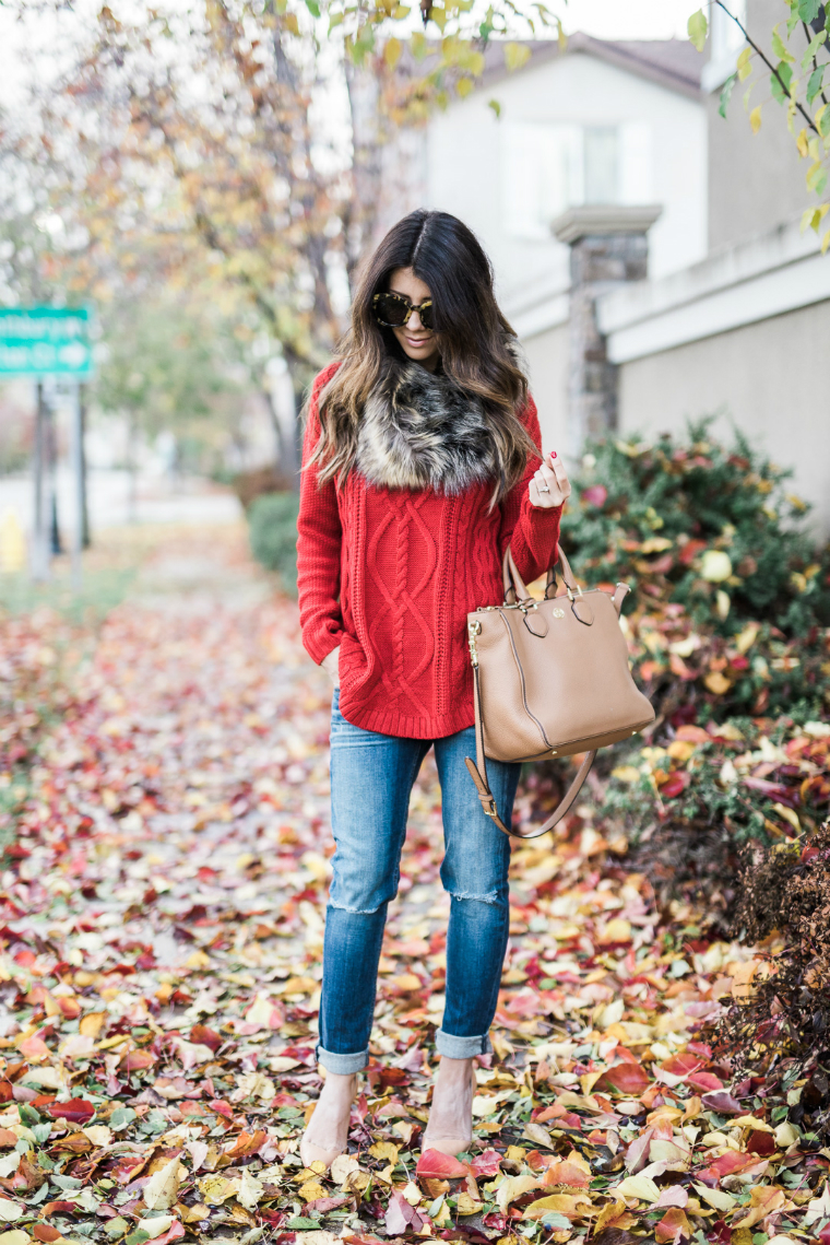 red sweater fall style (1)