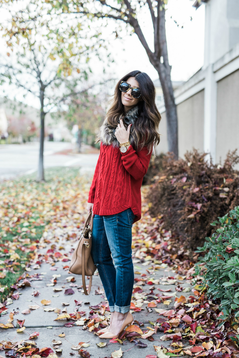 red sweater fall style (12)