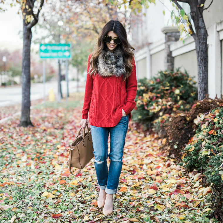 red sweater fall style (4)