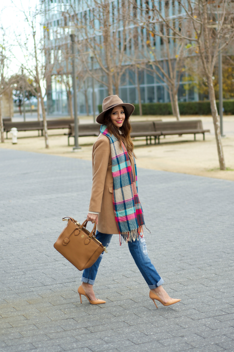 Distressed Jeans + Tan Coat