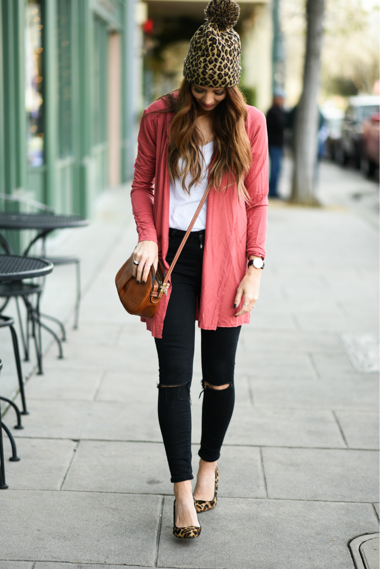 Coral Top, Black Skinnies