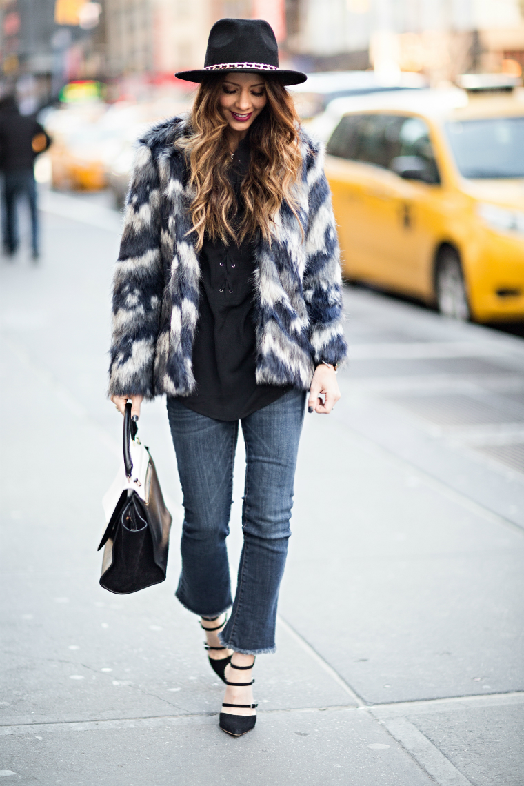 Faux Fur + Flare Jeans