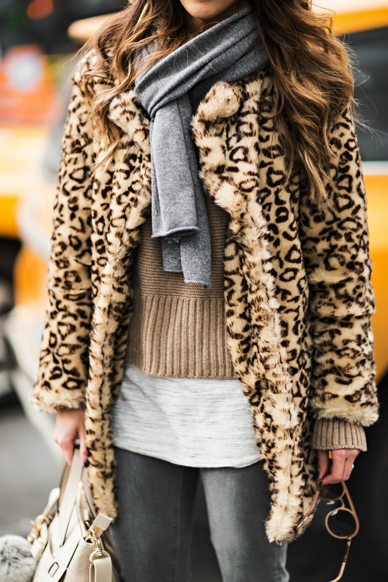 Grey Scarf. Leopard Coat