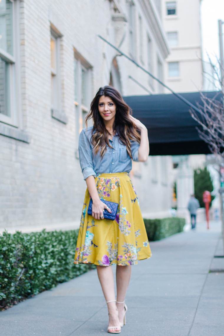 Midi Skirt, Chambray Top