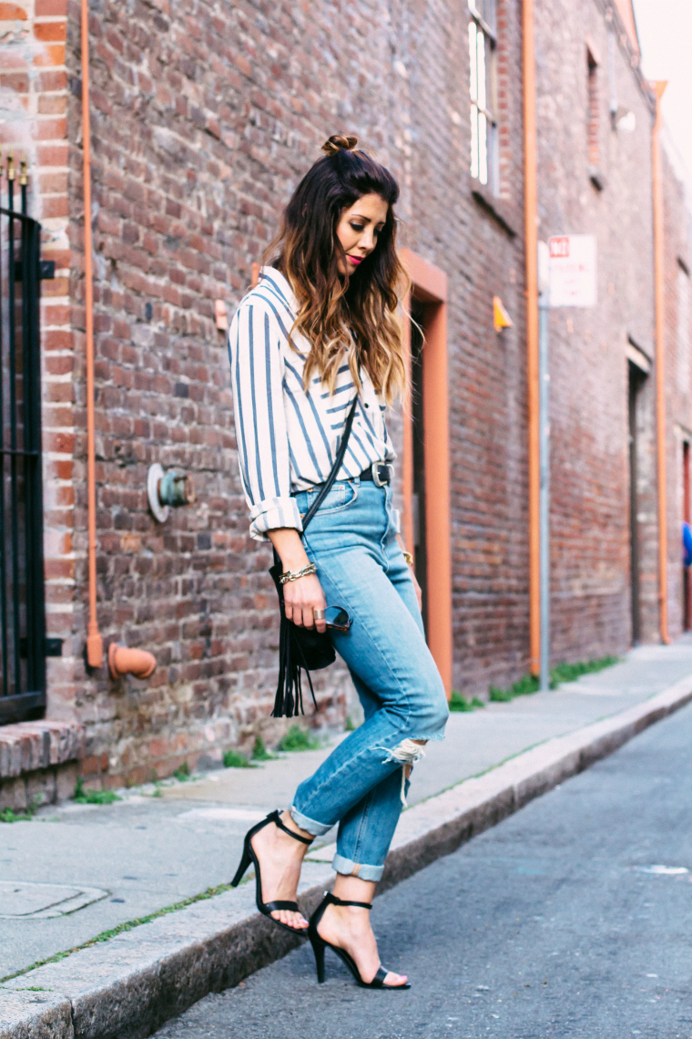 MOm Jeans + Striped Top