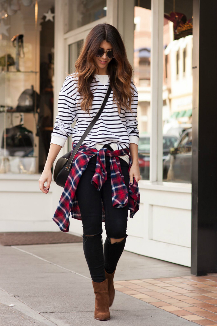 Plaid Top, Striped Tee