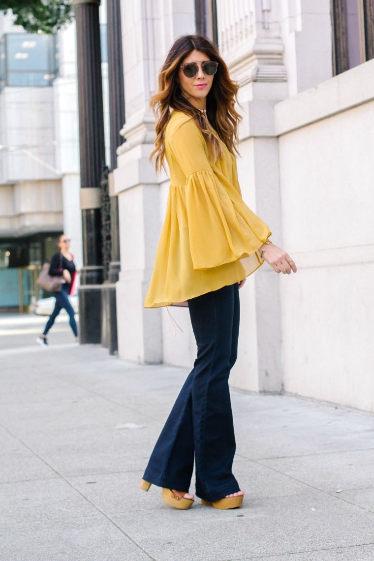 Yellow Bell Sleeve Top