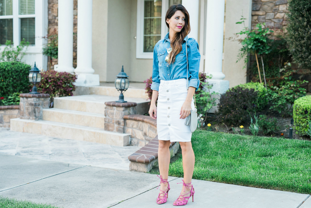 Denim Top, High Wasted Skirt