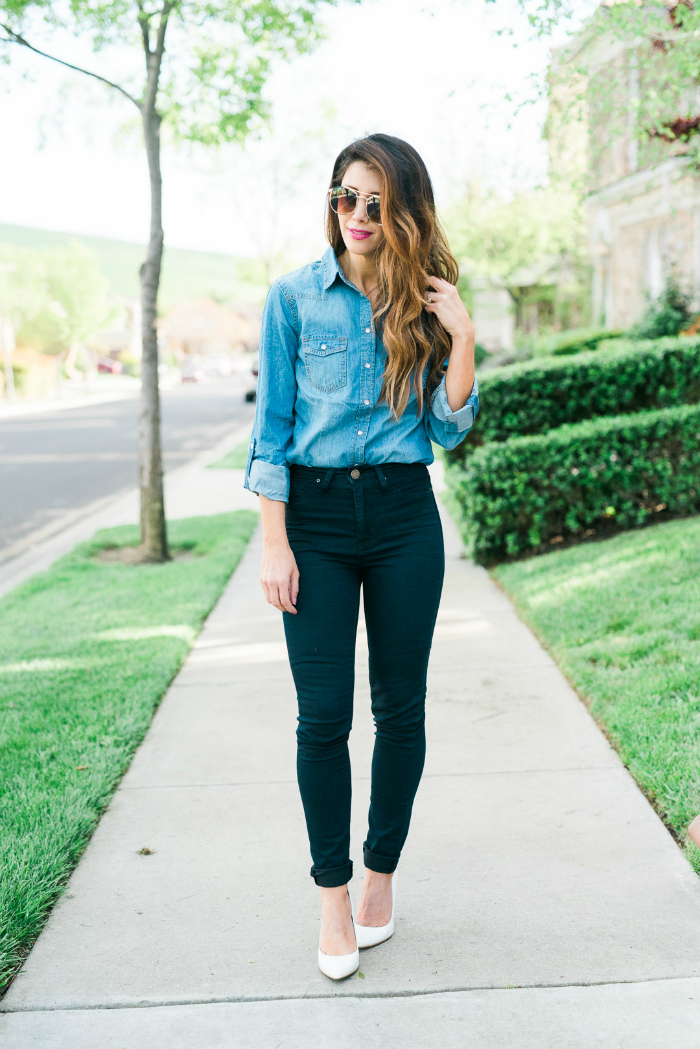 how to wear denim shirt womens