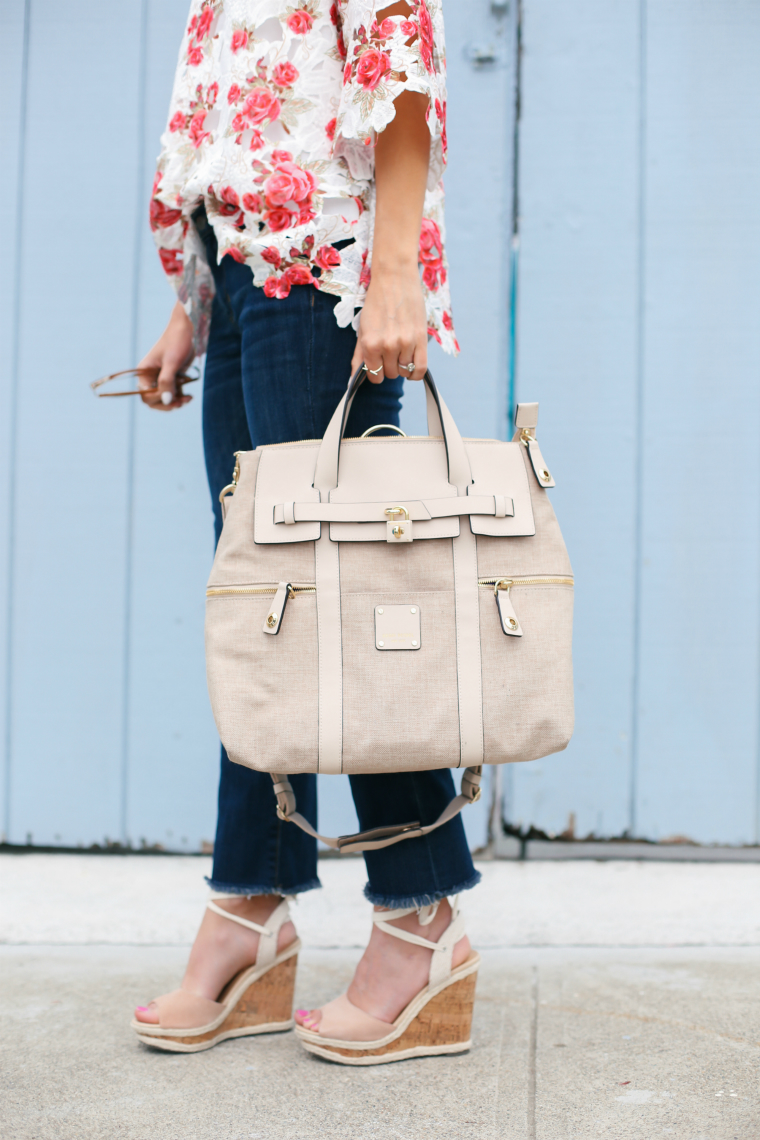 Floral Lace Top, Cropped Jeans, and Lace Up Wedges | The Girl in the Yellow Dress