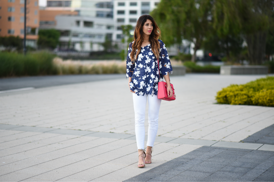 Lace top + White Jeans | The Girl in the Yellow Dress