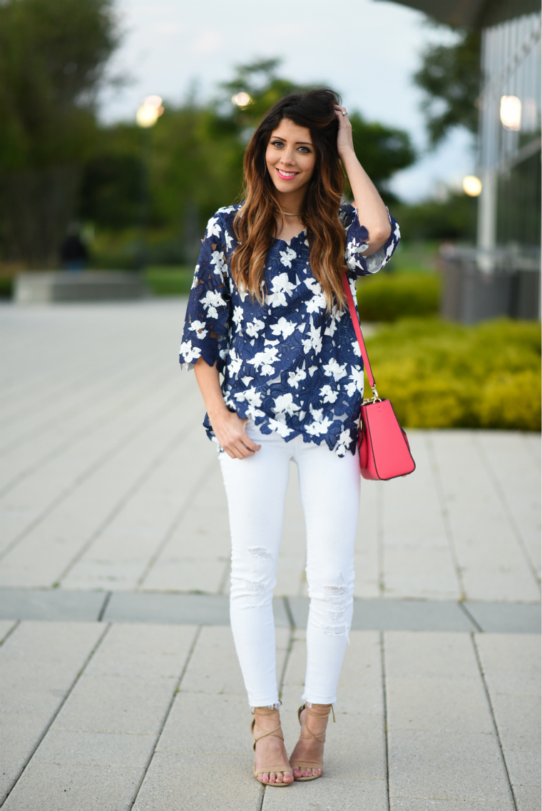 Lace top + White Jeans | The Girl in the Yellow Dress