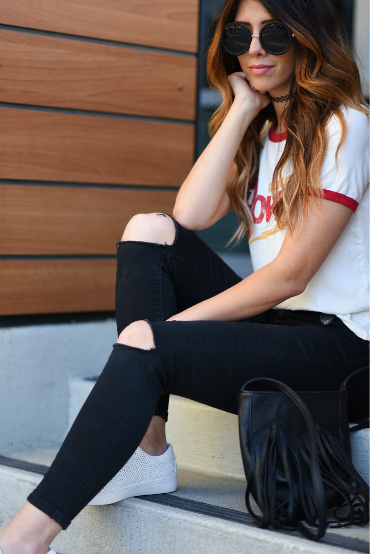 Graphic Tee, Skinny Black Jeans | The Girl in the Yellow Dress