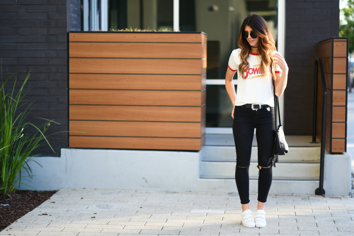 Graphic Tee, Skinny Black Jeans | The Girl in the Yellow Dress