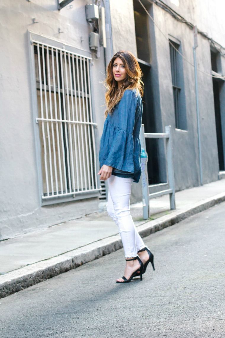 White Jeans + Chambray Top | The Girl in the Yellow Dress