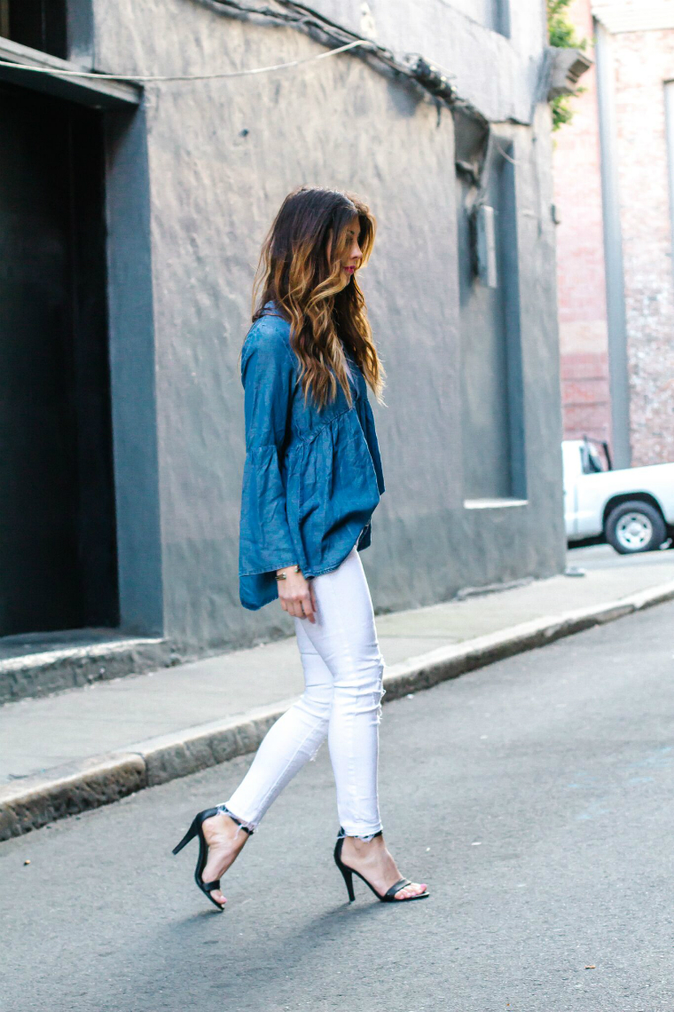 White Jeans + Chambray Top | The Girl in the Yellow Dress