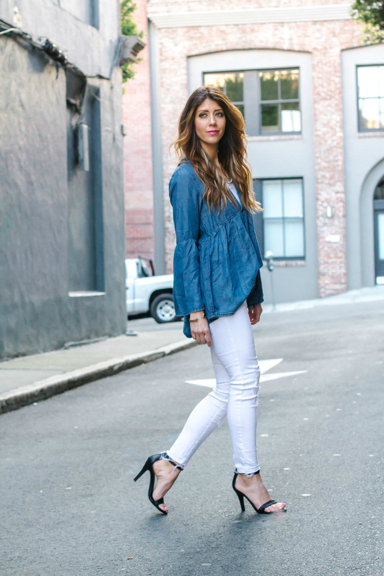 White Jeans + Chambray Top | The Girl in the Yellow Dress