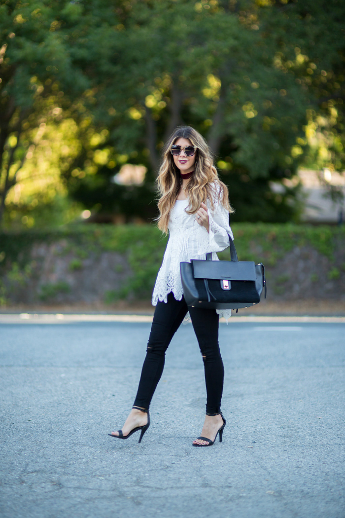 White Lace Top + Black Jeans | The Girl in the Yellow Dress